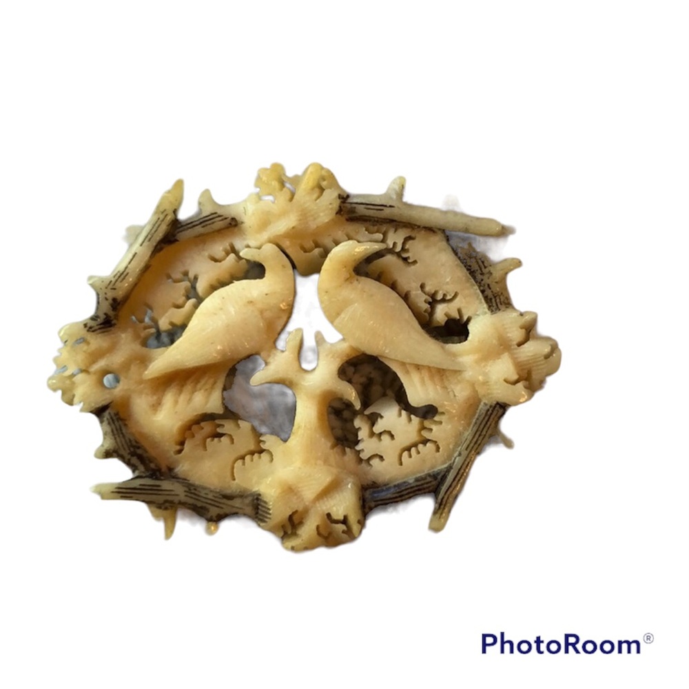 VINTAGE Carved Bone Broach